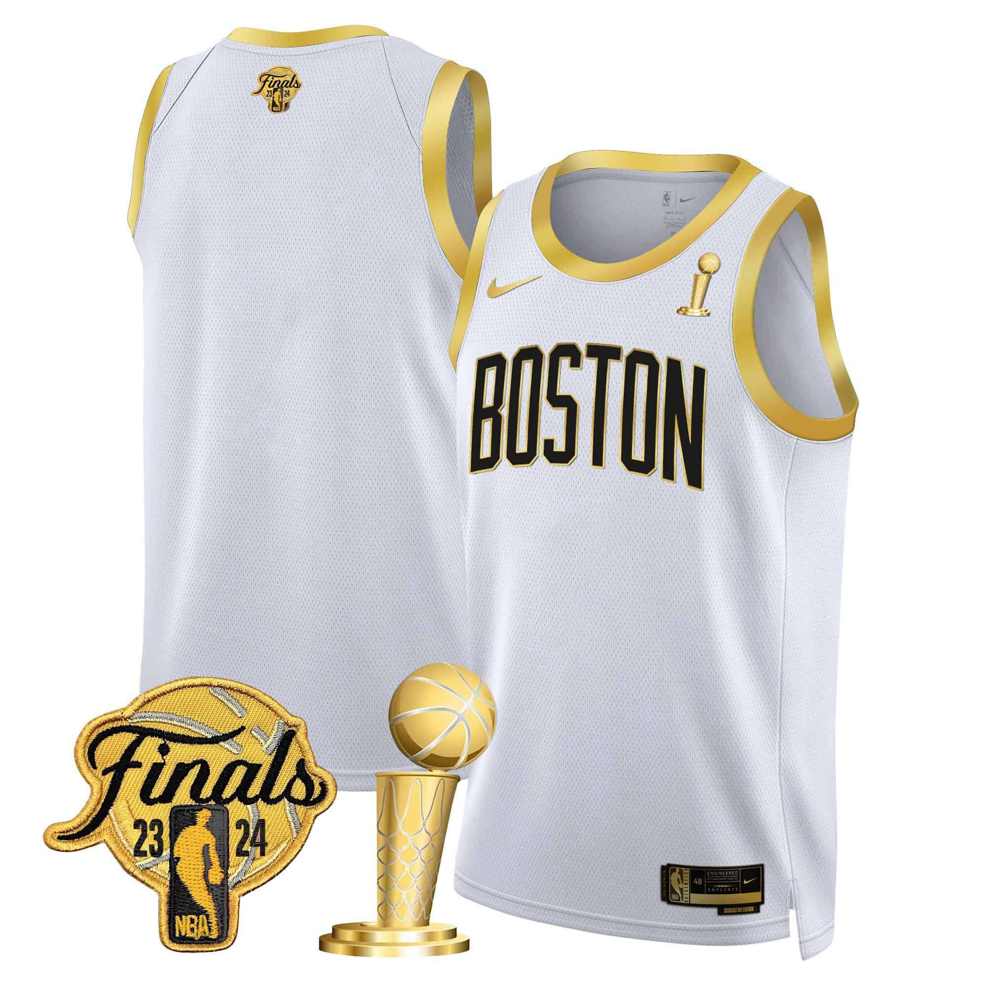 Men Boston Celtics Blank White 2024 Nike Final & Champions Patch Swingman NBA Jersey->boston celtics->NBA Jersey